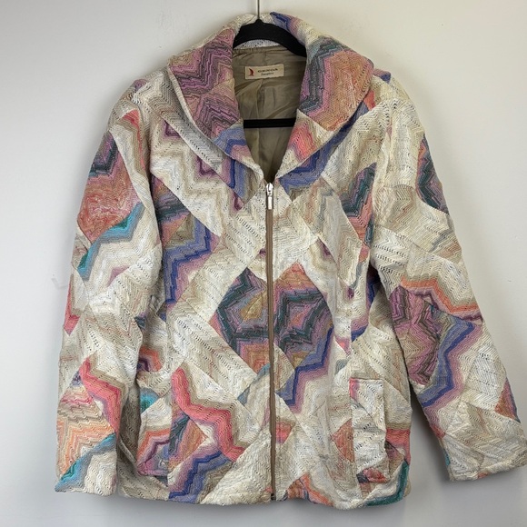 Genoa Sweaters Jackets & Blazers - Vintage Genoa Sweaters Wool Blend Pastel Zigzag Patterned Jacket Sz large